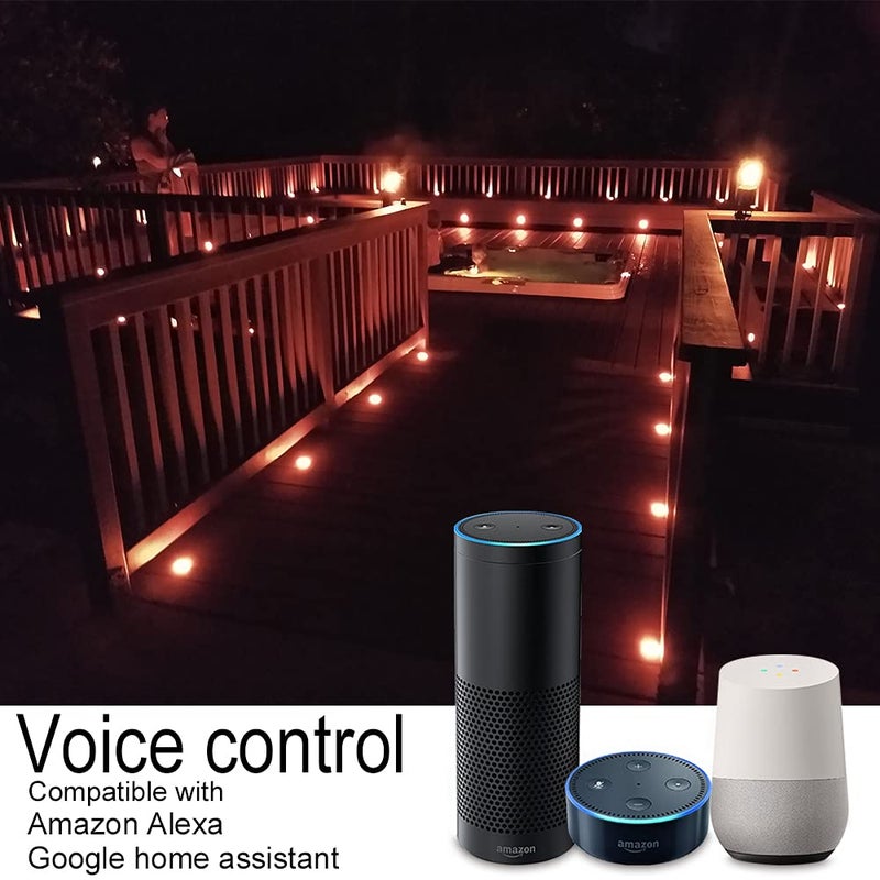 Sumaote LED Deck Light Kit, 20pcs Î¦1.77 WiFi Wireless Smart Phone Control Low Voltage Recessed RGBW Deck Lights with Remote, Voice Control, IP67 Waterproof Outdoor Path Stair Landscape Lighting, Black - Image 2